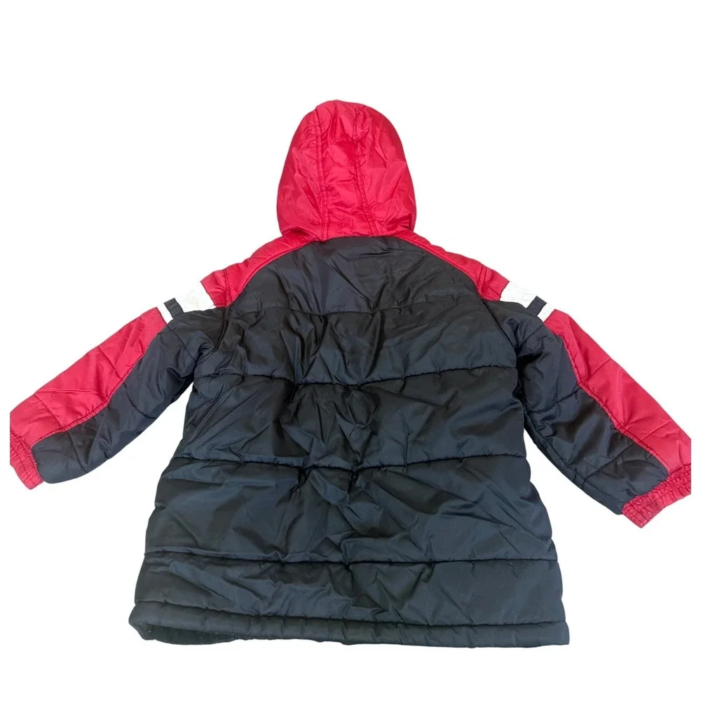 Nike Kids Hooded Puffer Jacket Size 5 Black Swoosh Fleece Lined Nylon Waterproof